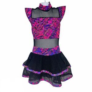 Dansco Girls M Black Pink Leotard Skirt Hip Hop Competition Dance Costume